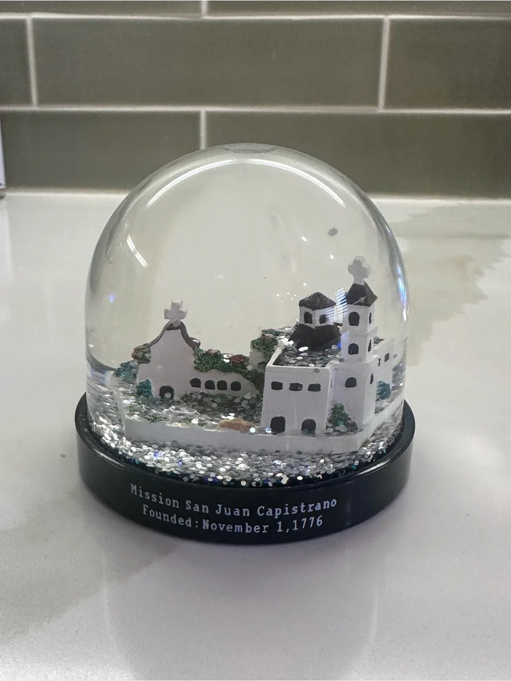 Mission San Juan Capistrano Snow Globe - White & Black